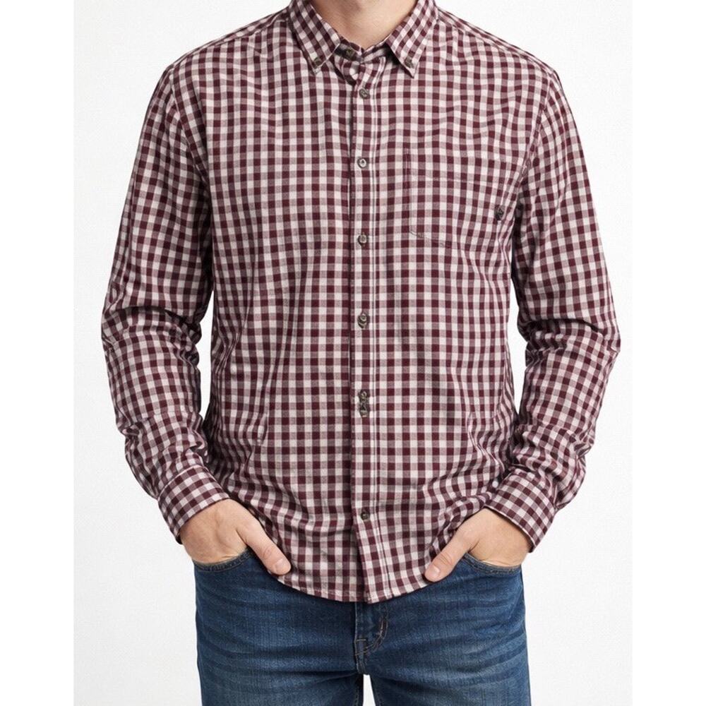 Columbia Classic Fit Check Woven Button-Down Shirt Maroon/White Men's L